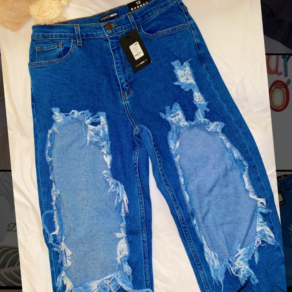 Fashion Nova Super Distressed Mom Jeans